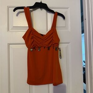 I.N. San Francisco Orange Tank Top with Coin Accents